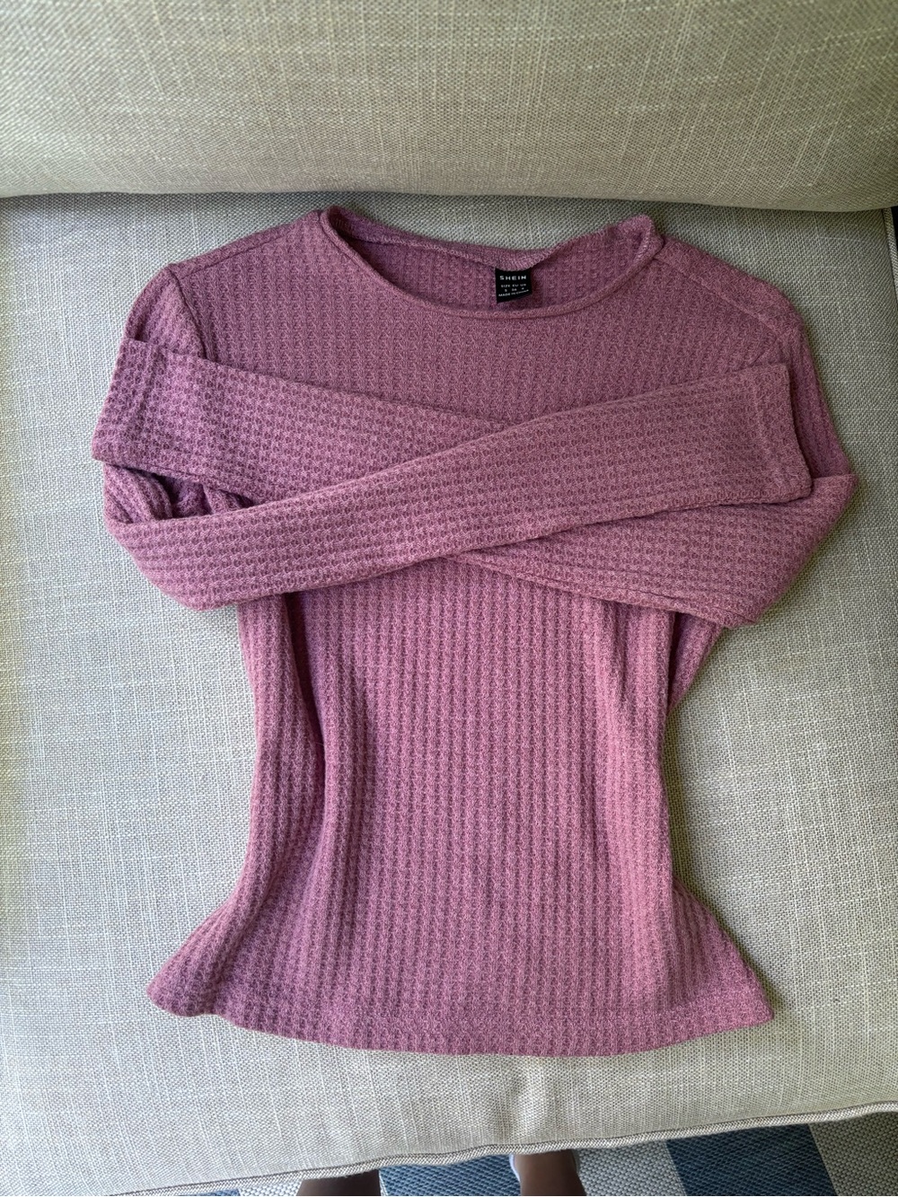 SHEIN Mauve Waffle Knit Long Sleeve Top